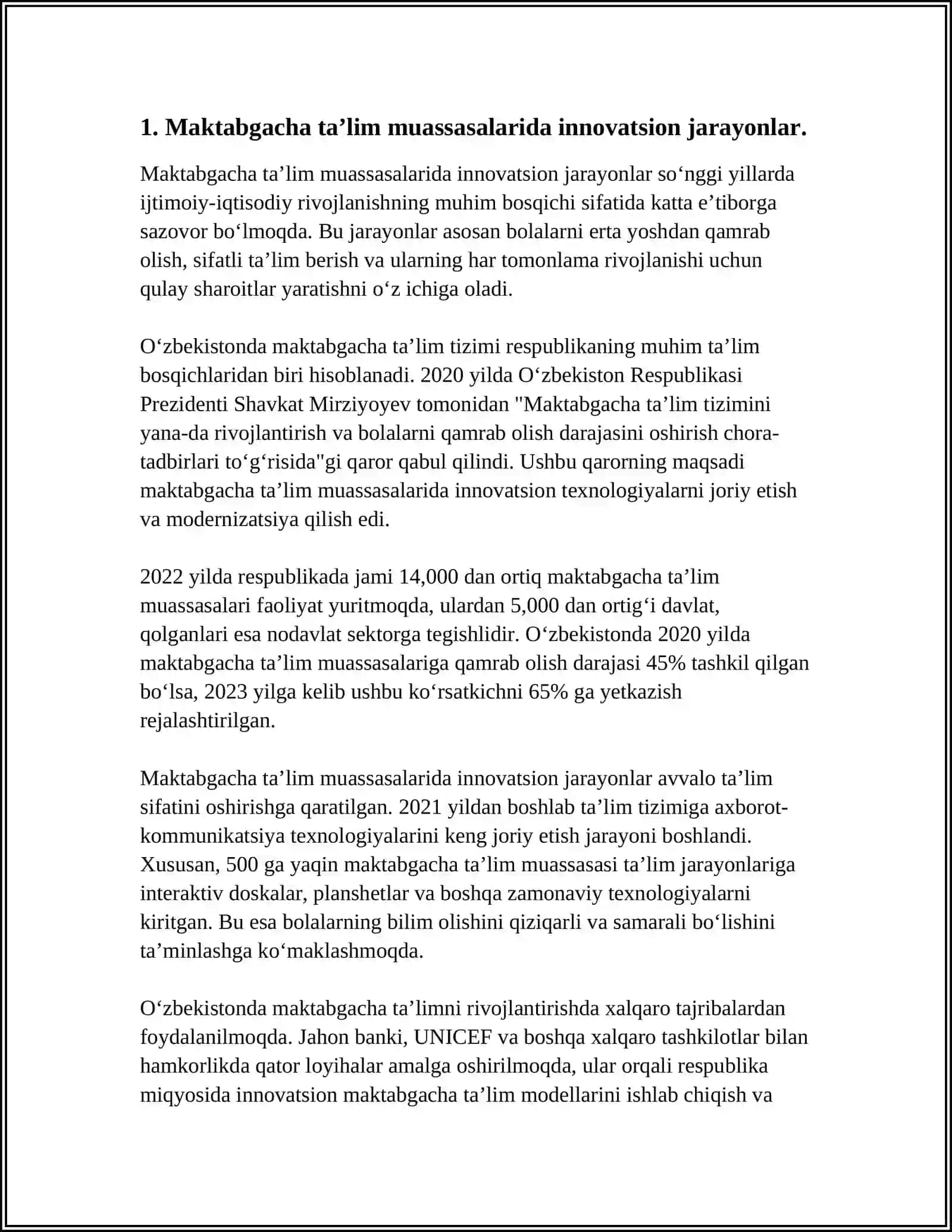 MAKTABGACHA TAʼLIM TASHKILOTLARIDA INAVATDIYONLARNI ISHLAB CHIQISH VA RIVOJLANTIRISH TEHNALOGIYASI 4