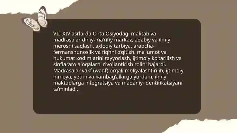 VII–XIV asrlarda O‘rta Osiyoda maktab va madrasalar 4