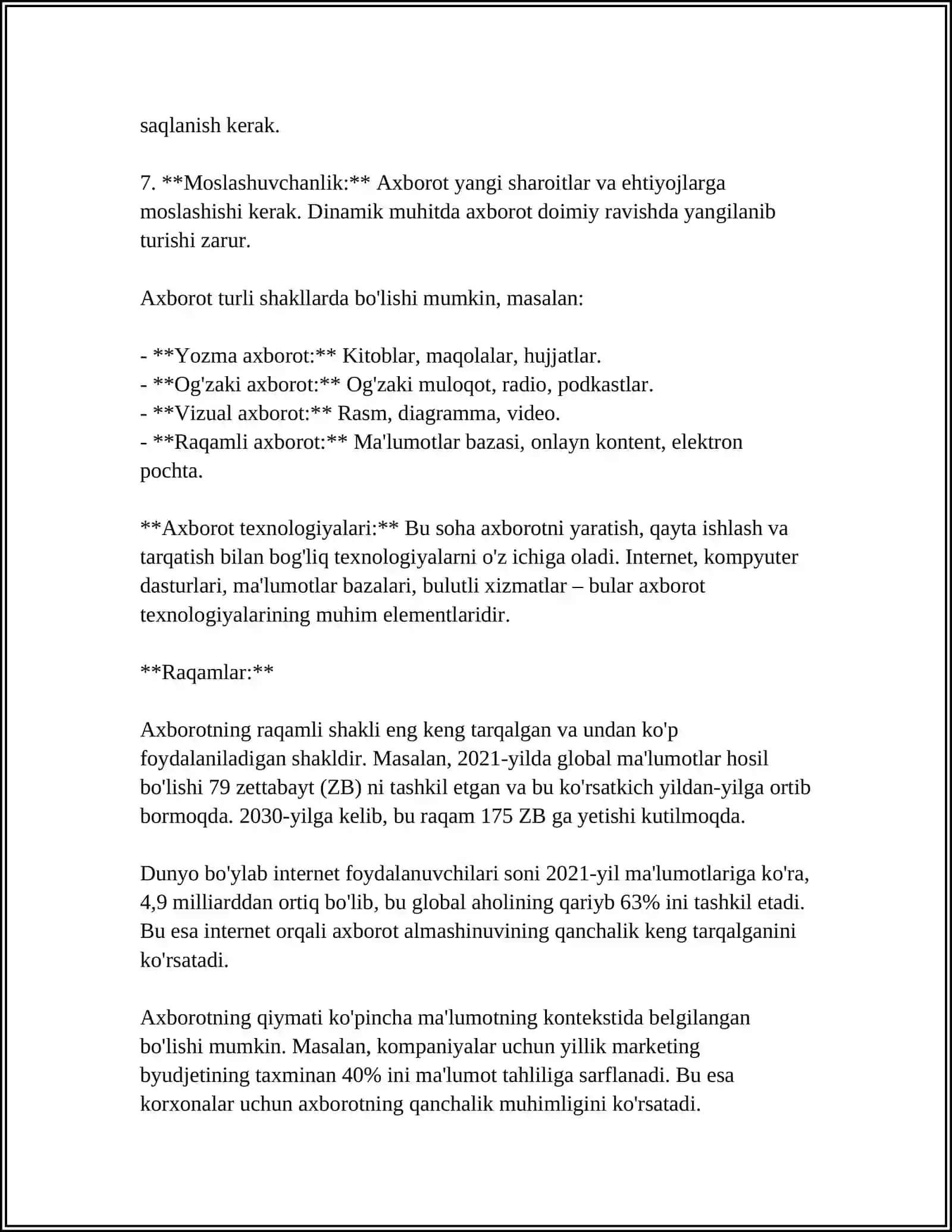 AXBOROT NIMA VA UNING MANBALARI 4