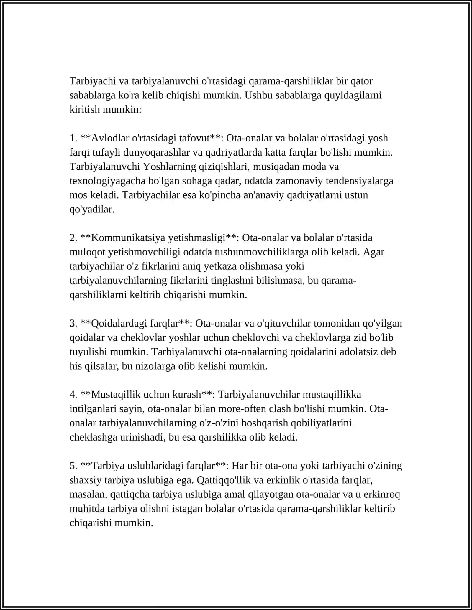 PEDAGOGIK QARAMA-QARSHILIK - TARBIYACHI VA TARBIYALANUVCHILAR SHAXSINI TAKOMILLASHTIRISH 4