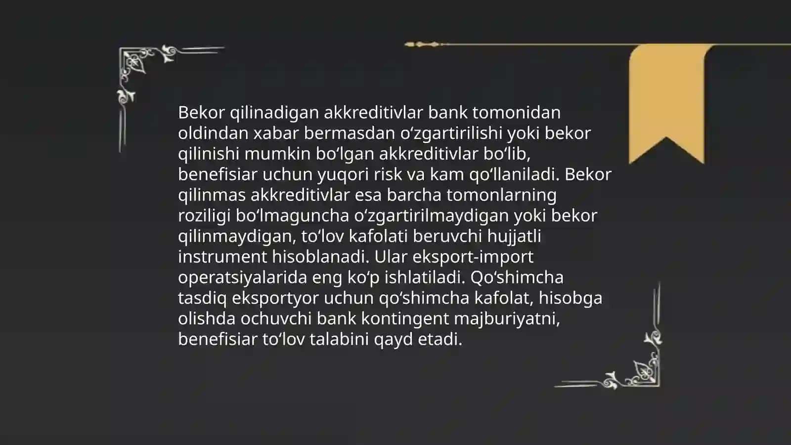 Eksport va import operatsiyalarida qoʻllaniladigan akkreditivlar va ularning hisobi 4