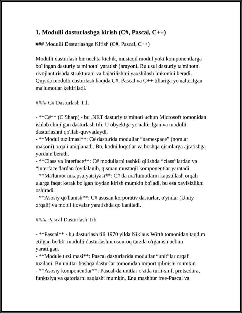 Modulli Dasturlashga Kirish (C#, Pascal, C++) 4