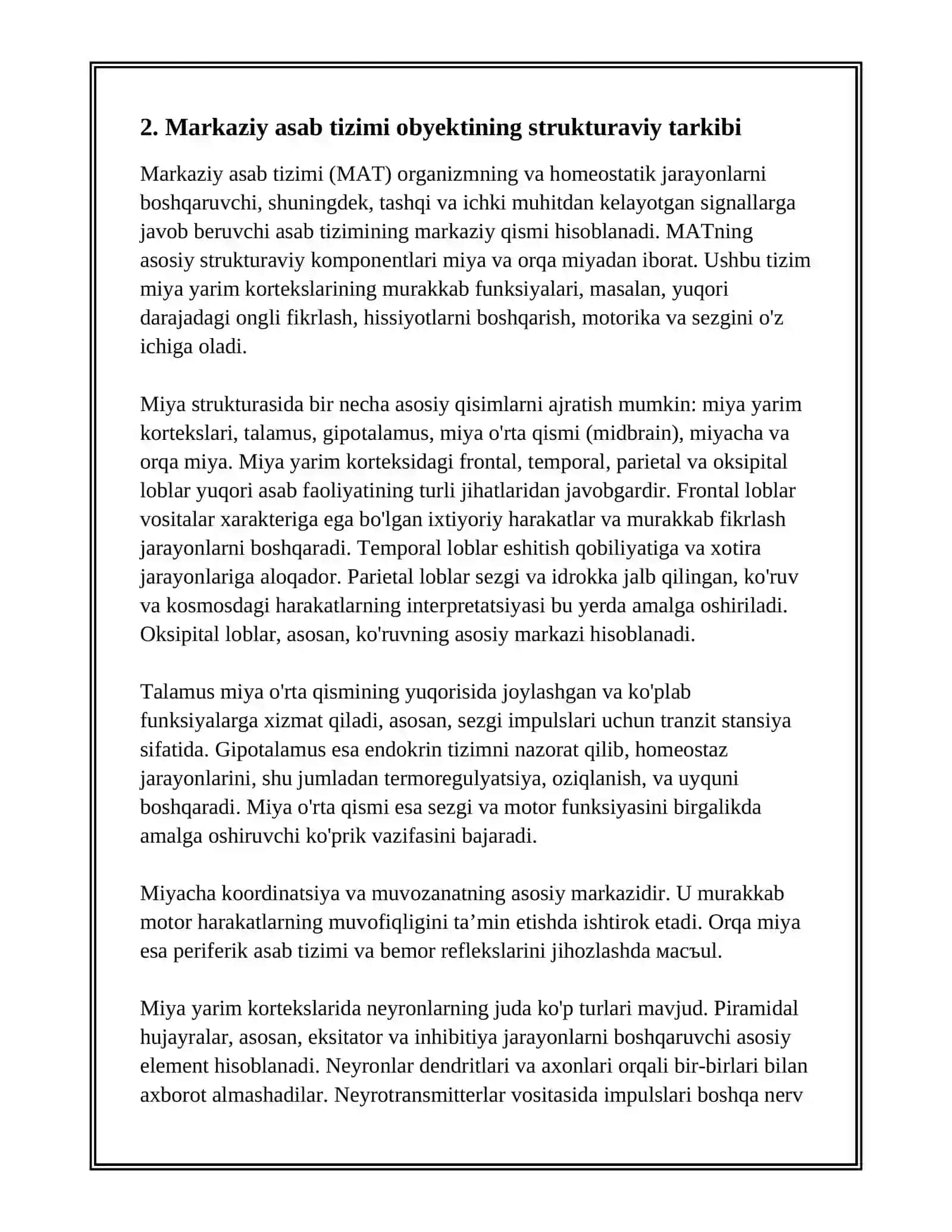 OLIY ASAB FAOLIYATI VA MARKAZIY ASAB TIZIMI FIZIOLOGIYASI FANNING OBYEKTI VA PREDMETI NIMALARDAN IBORAT 4
