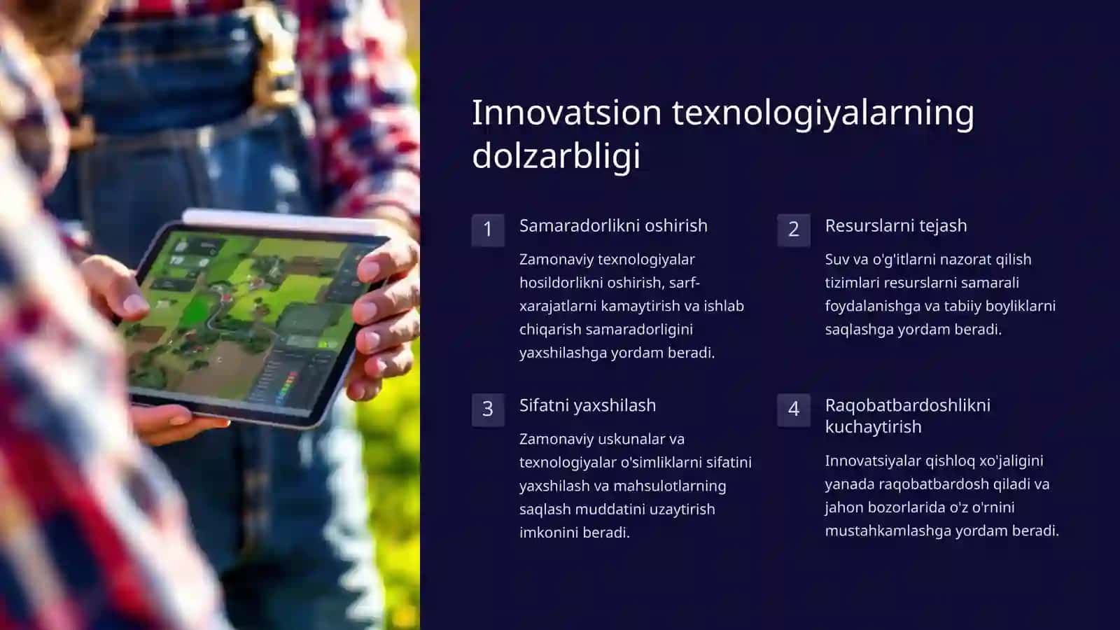 Agrar sohada iqtisodiy islohatlarni rivojlantirishda innovatsion texnologiyalarni tutgan oʻrni 4