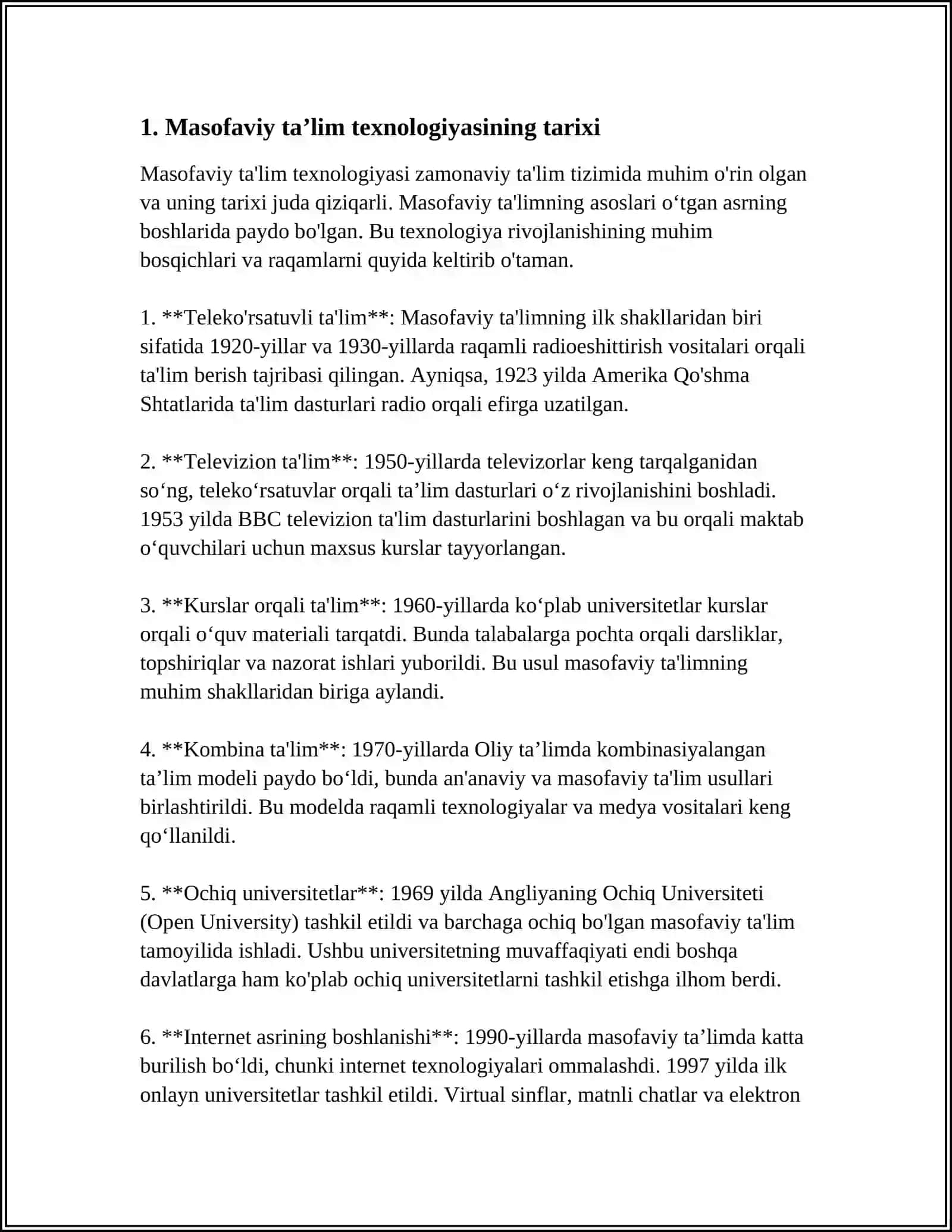 MASOFAVIY TAʼLIM TEXNOLOGIYASI REFERAT TAYYORLASH 4