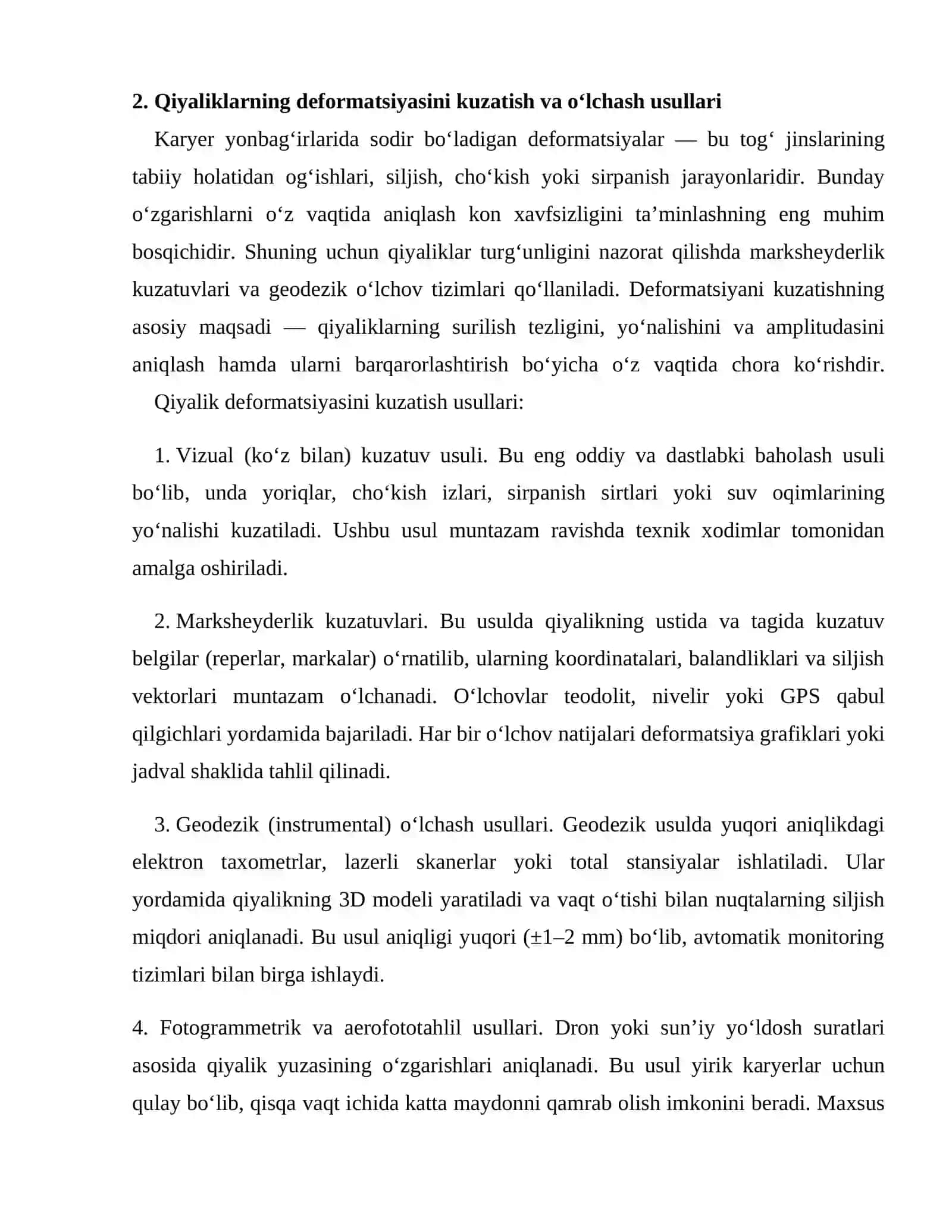 Karyerlarda qiyaliklar turg‘unligini ta’minlashda marksheyderlik ishlari 4