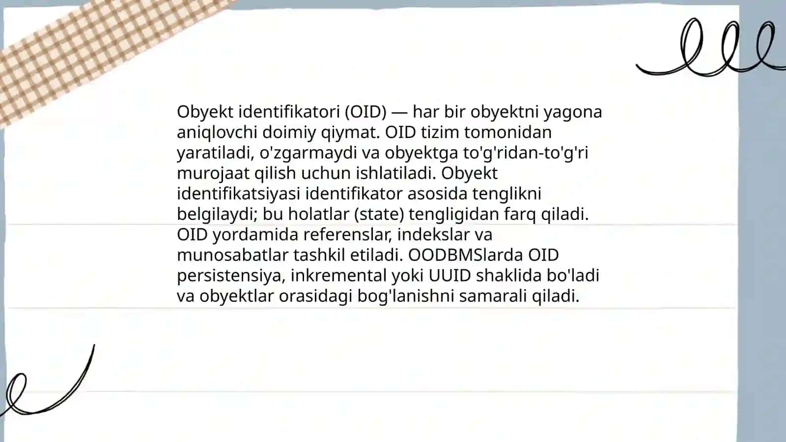 Obyektga yoʻnaltirilgan maʼlumotlar bazasi 4