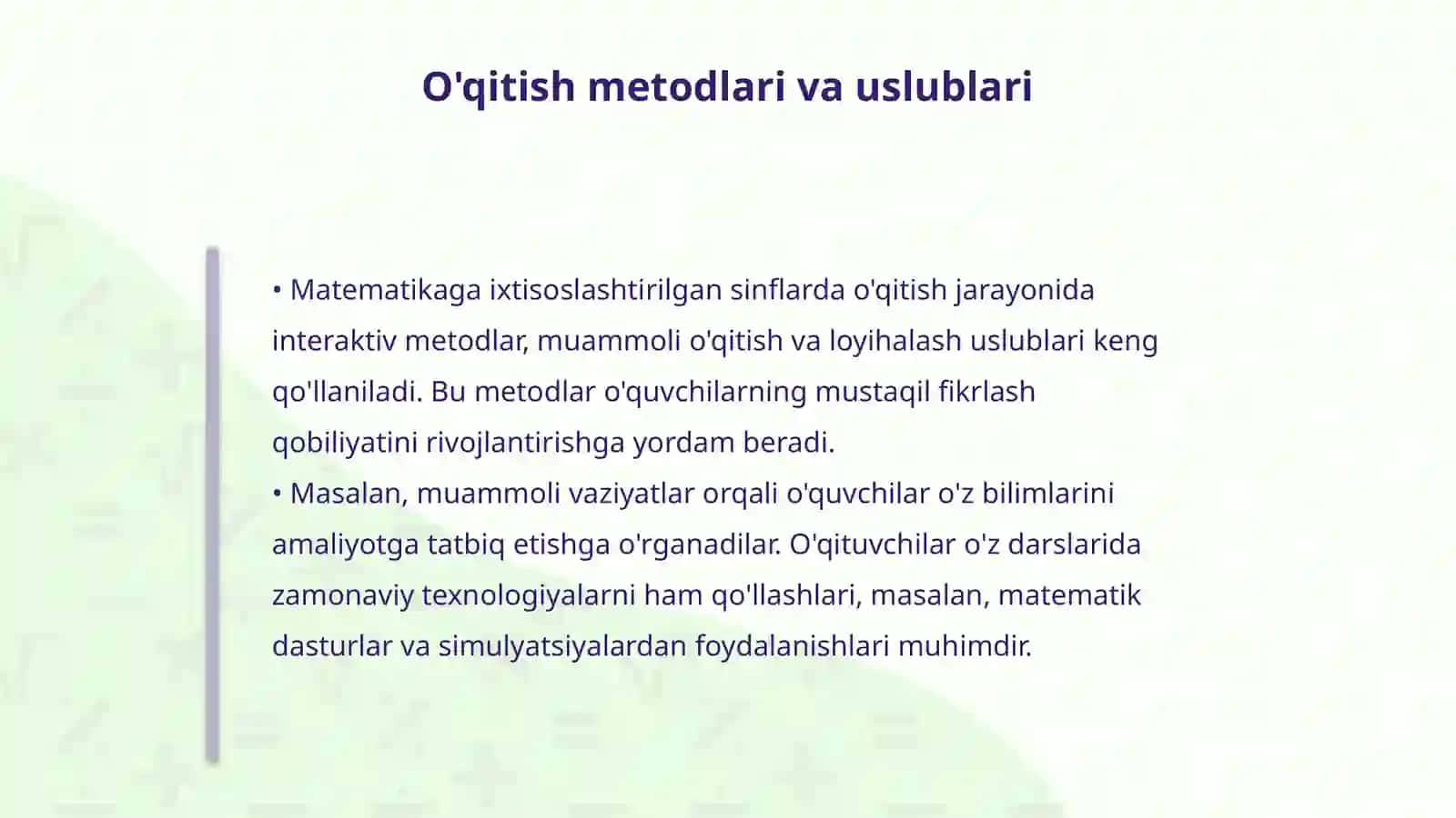 Matematikaga ixtisoslashtirilgan sinflarga o'qitishni tashkil etish 4