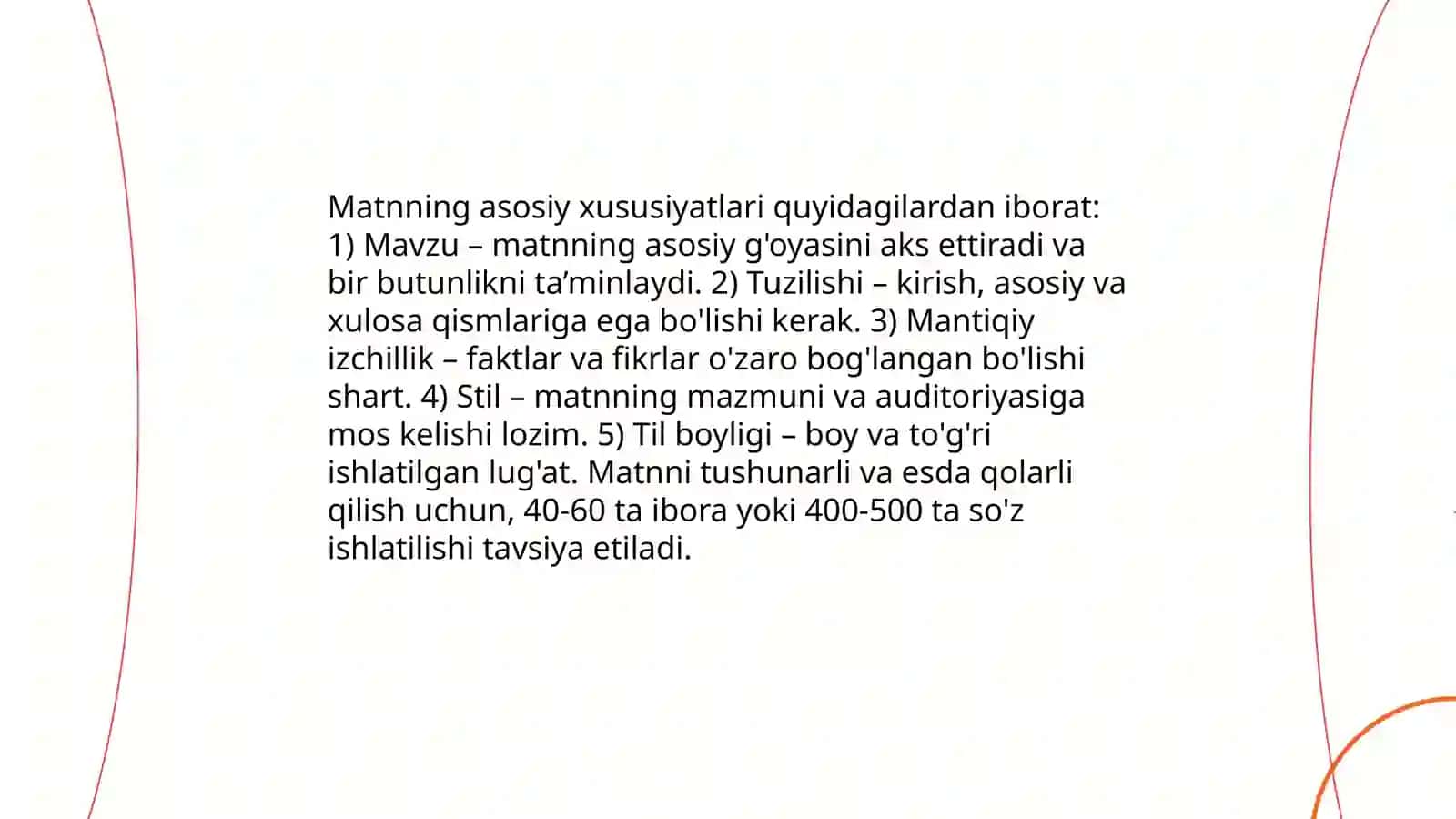 Matn va uning turlari. Matn hosil qiluvchi vositalari 4
