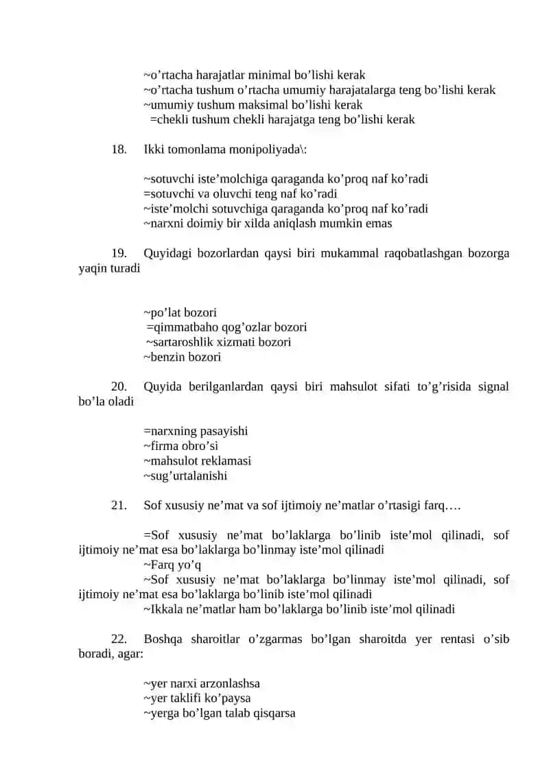 Mikroiqtisodiyot fanidan yakuniy nazorat savollari 4