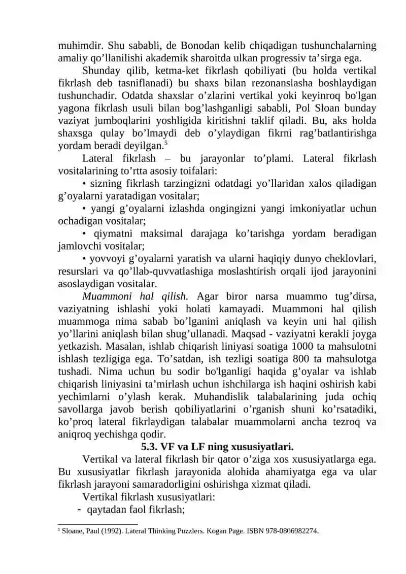 "VERTICAL THINKING" (vertikal fikrlash) VA "LATERAL THINKING" (lateral fikrlash) 4