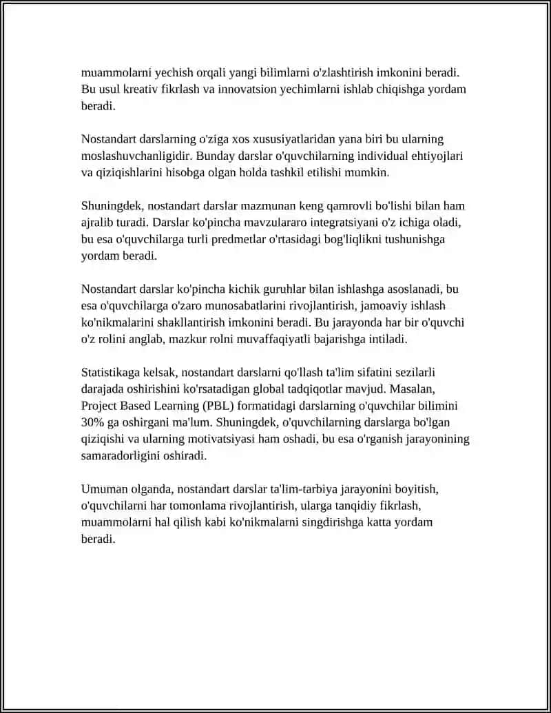 NOSTANDART DARSNING ÒZIGA XOS XUSUSIYATLARI 8 BET 4