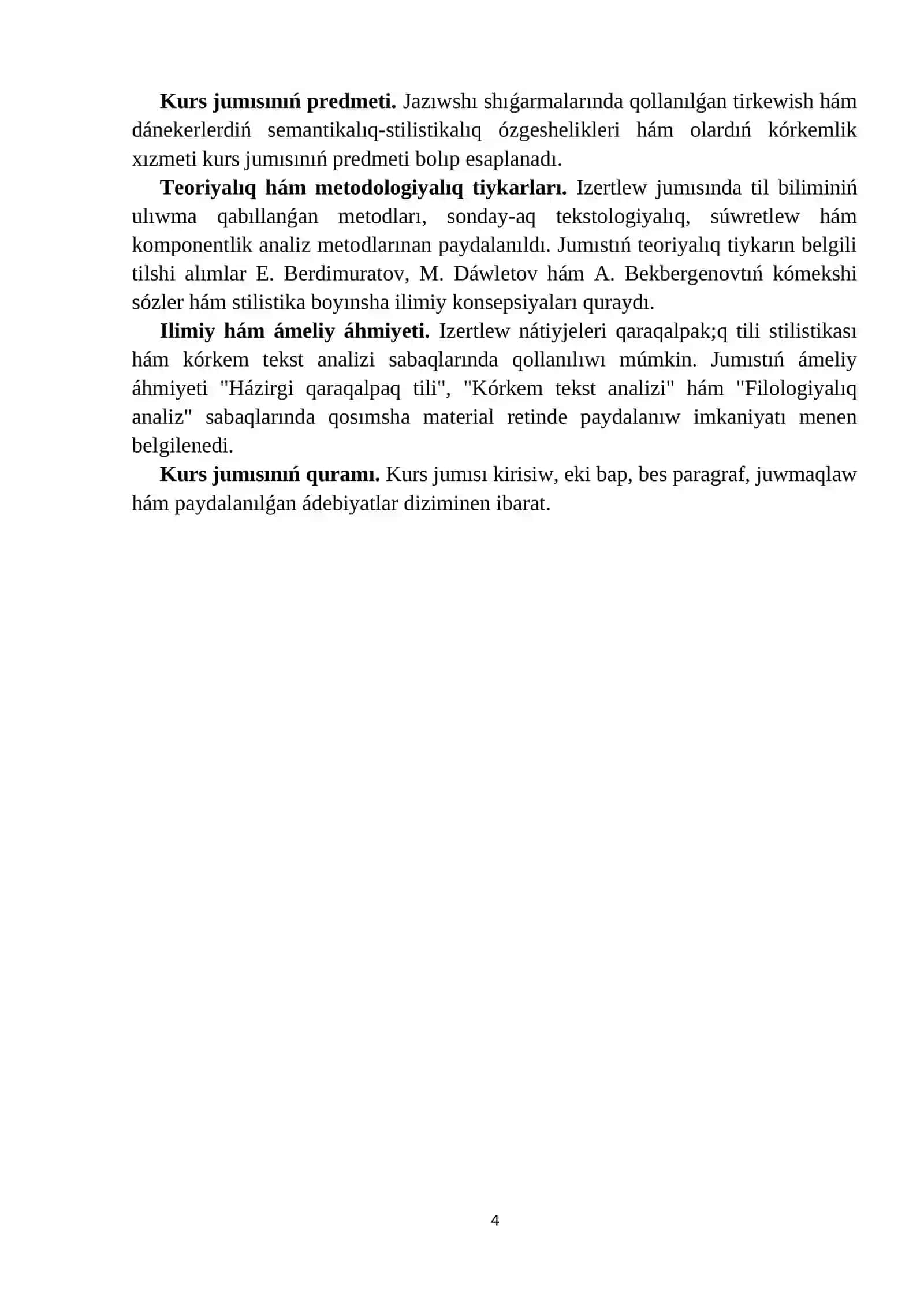 HÁZIRGI QARAQALPAQ ÁDEBIY TILI KURS JUMÍSÍ 4