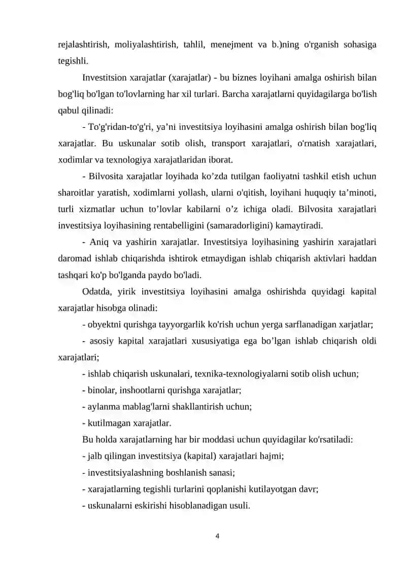 Investitsiyaning loyihaviy investitsiyalash 4