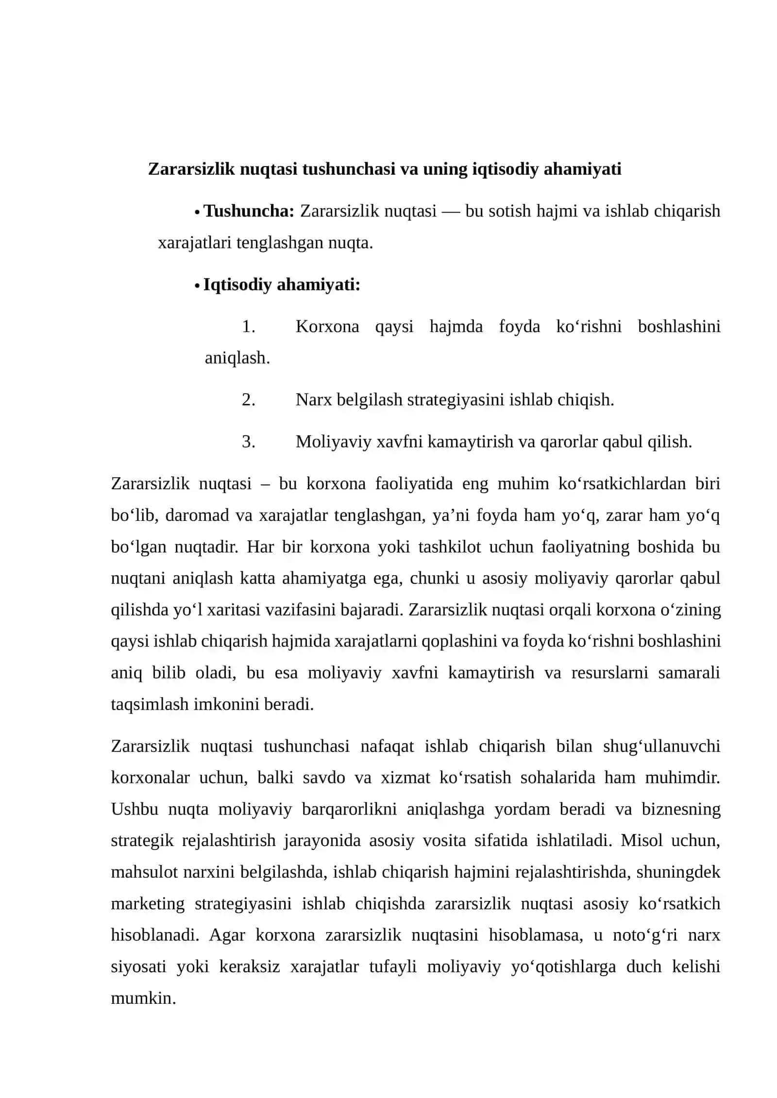 Zararsizlik nuqtasini aniqlash 4