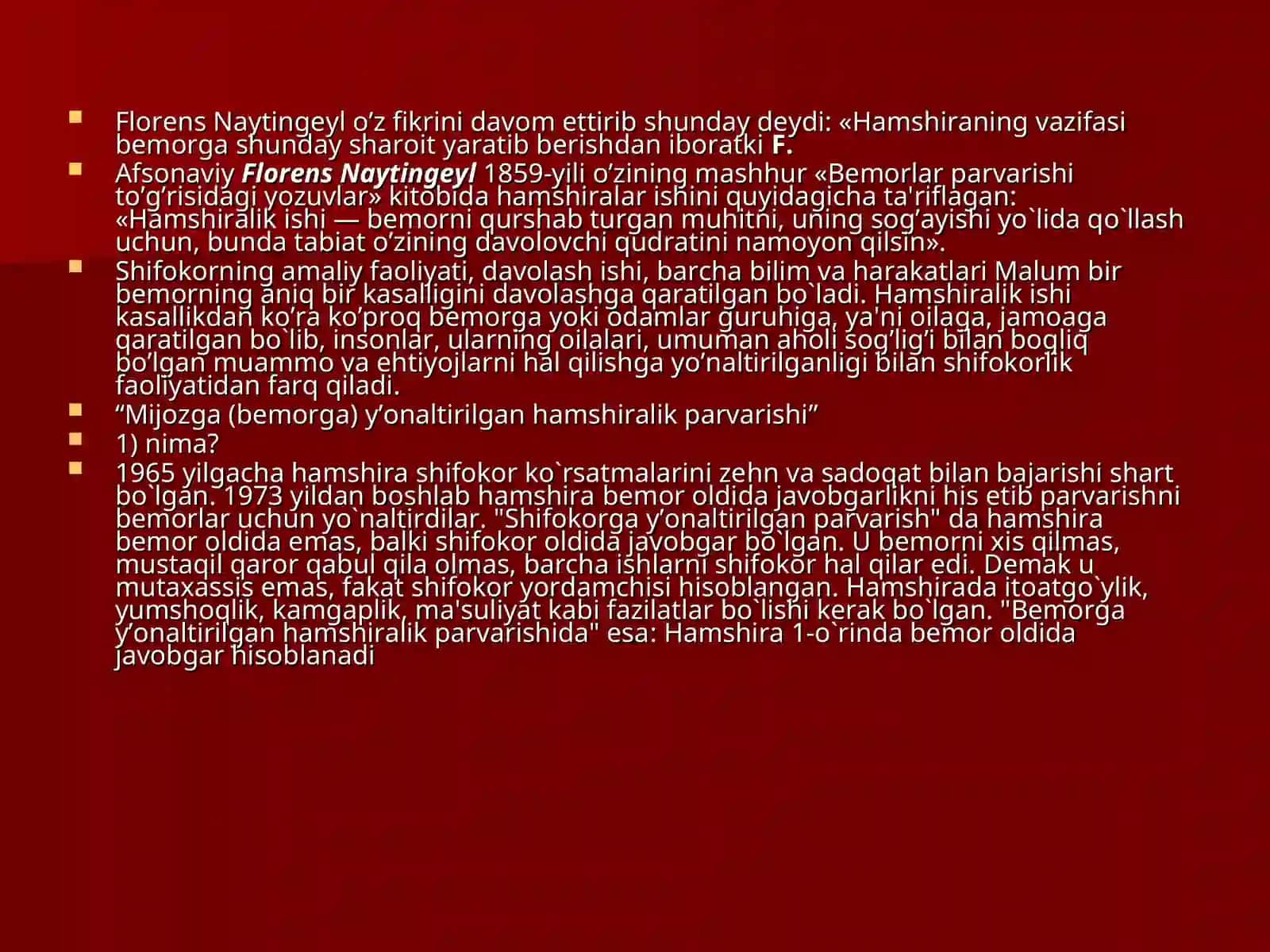 Hamshiralik ishi faniga kirish. Hamshiralik ishining tarixi va rivojlanishi 4