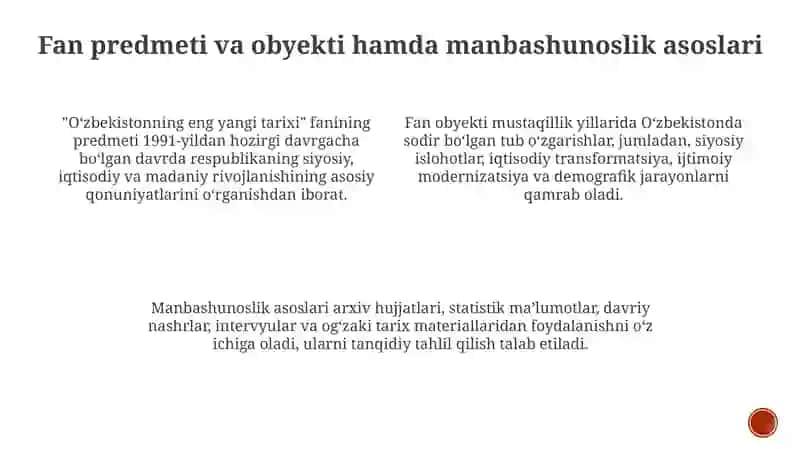 Oʻzbekistonning eng yangi tarixi oʻquv fanining maqsadi va vazifalari 4