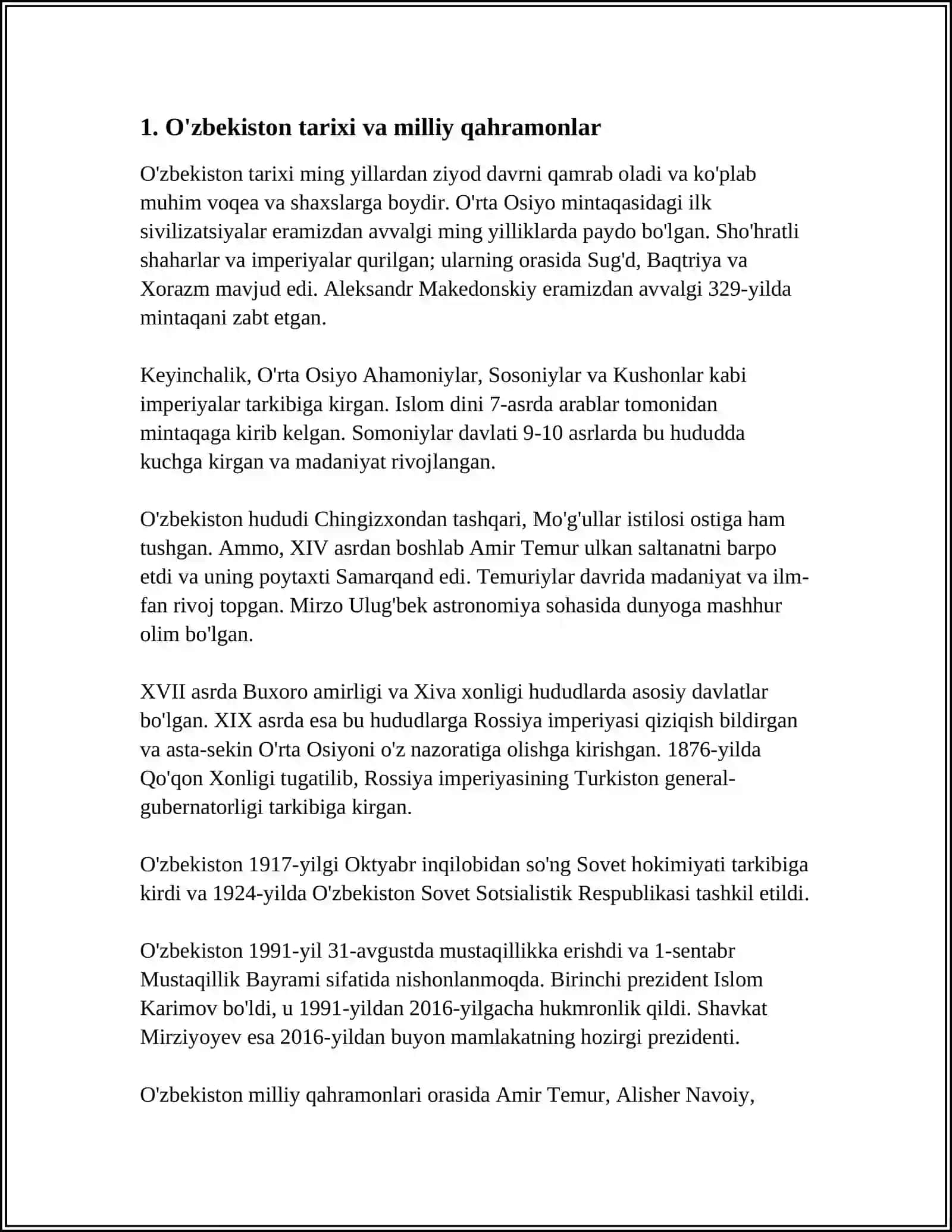 O‘QUVCHILARNING O'Z MILLIY TARIXIGA, MADANIYATIGA MUNOSABATLARI 4