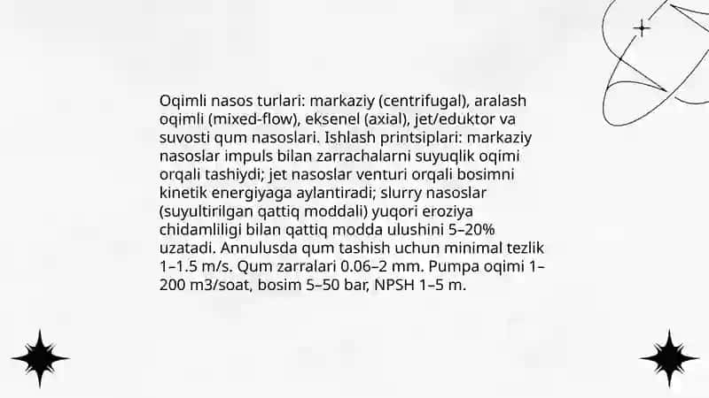 Neft va gaz quduqlarida qum tiqinlarini oqimli nasos yordamidi yuvish 4