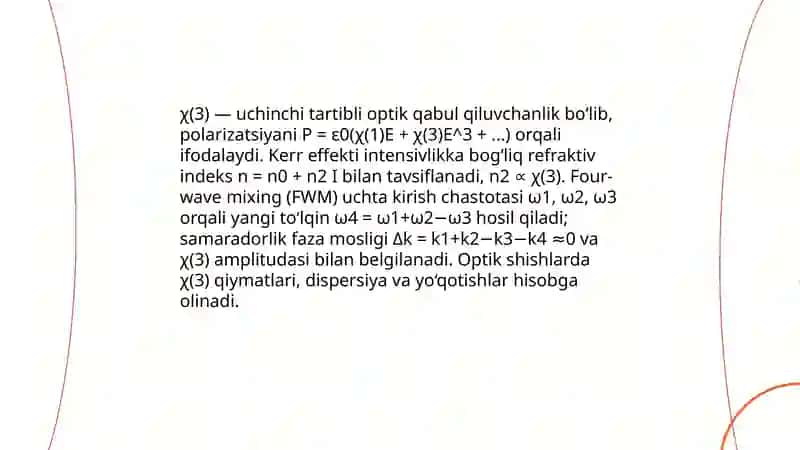 Optik shishlarda uchinchi darajali qabul qiluvchanlikni nazariy aniqlash va amalda hisoblash 4