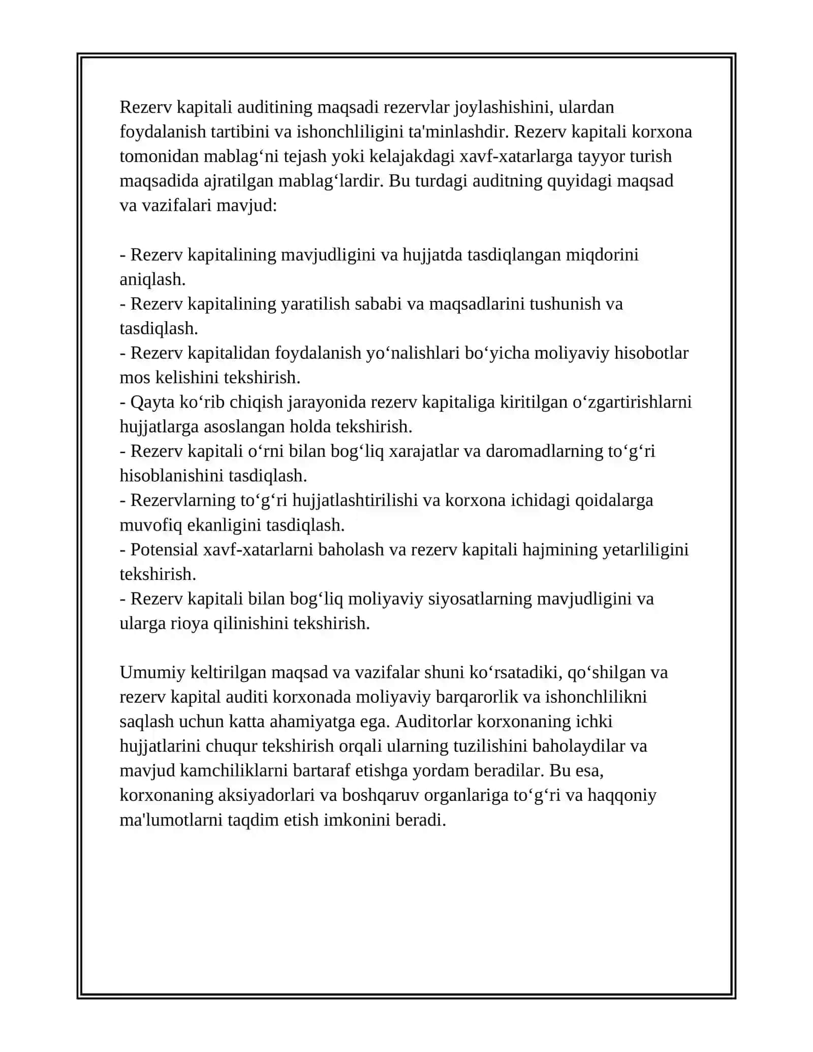 QO‘SHILGAN VA REZERV KAPITALI AUDITINI O‘TKAZISH TARTIBI 4