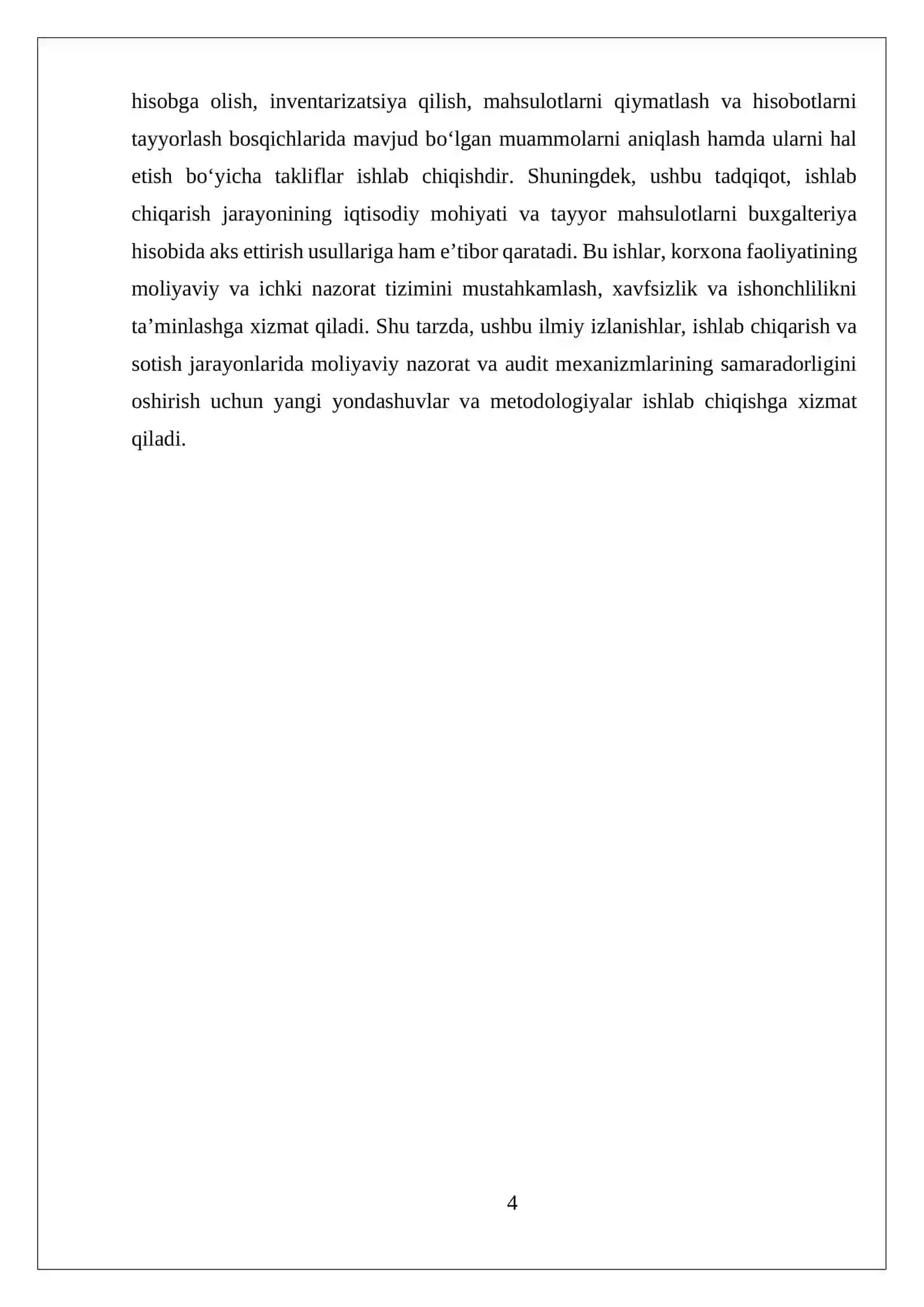 MAHSULOT ISHLAB CHIQARISH VA SOTISH JARAYONINING BUXGALTERIYA NAZORATI VA AUDIT 4
