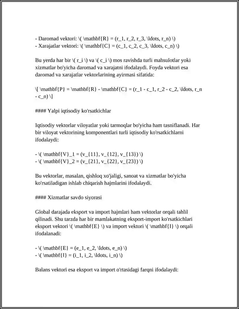 CHIZIQLI ALGEBRA ELEMENTLARI VA ULARNING IQTISODIYOTDAGI TATBIQI 4