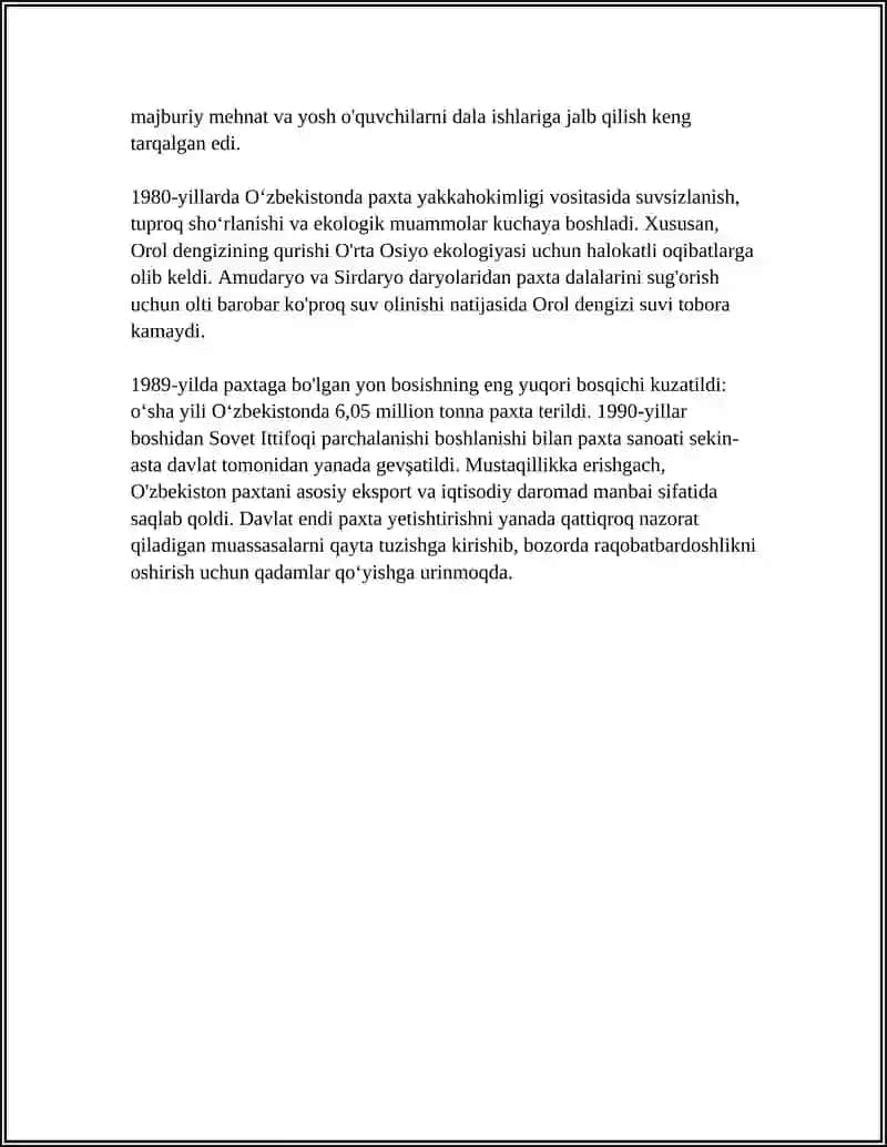 OʻZBEKISTONDA 80-90- YILLARDAGI IJTIMOIY-SIYOSIY VAZIYAT: PAXTA YAKKA HOKIMLIGI VA QATAGʻONLIKLAR 4