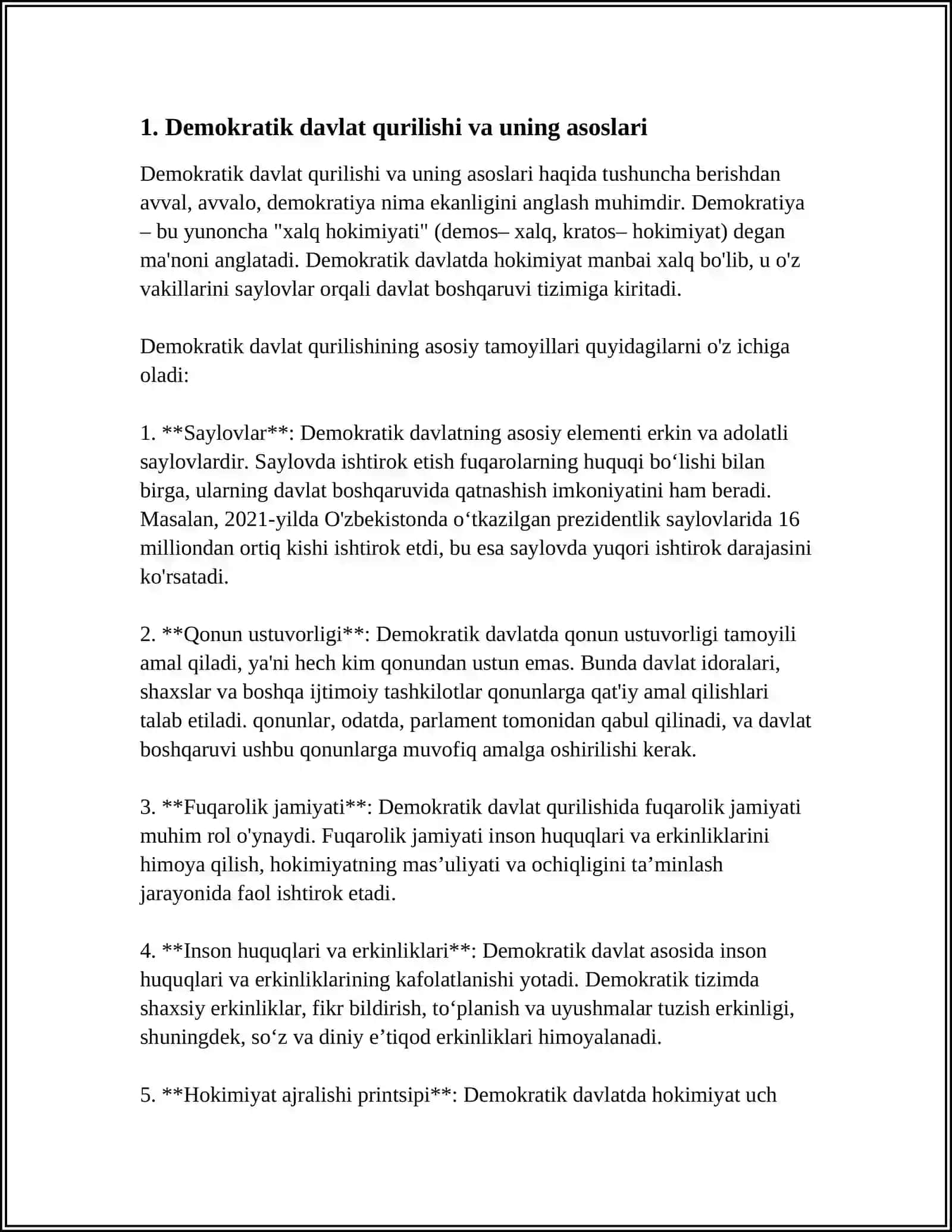 O'ZBEKISTONDA DEMOKRATIK, FUQAROLIK JAMIYATI ASOSLARINING SHAKLLANISHI, AMALGA OSHIRILGAN SIYOSIY ISLOHOTLAR 4