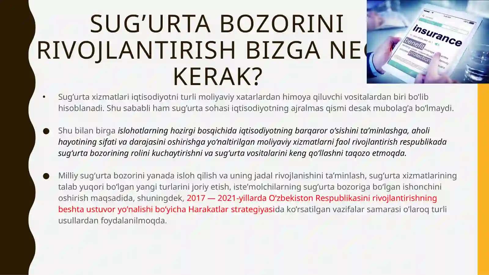 Sug’urtabozorining tarkibi, holati va muammolari. Sug’urta bozori o‘zinima? 4