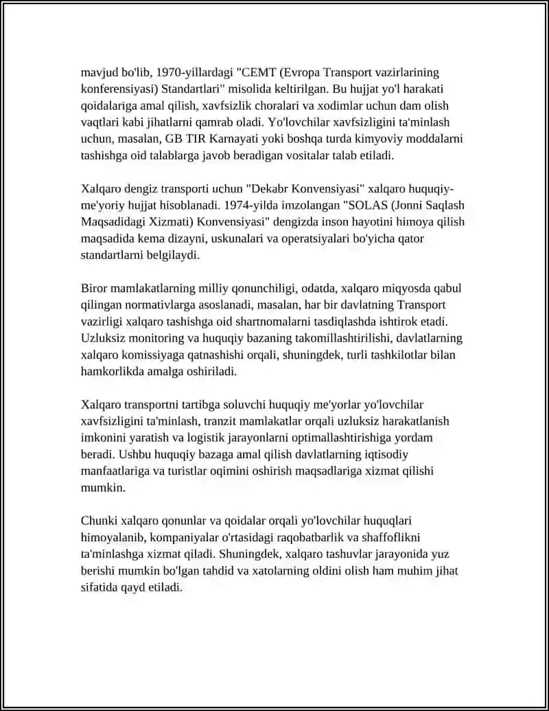 Xalqaro yo'lovchi tashish normativ-huquqiy bazasi 4