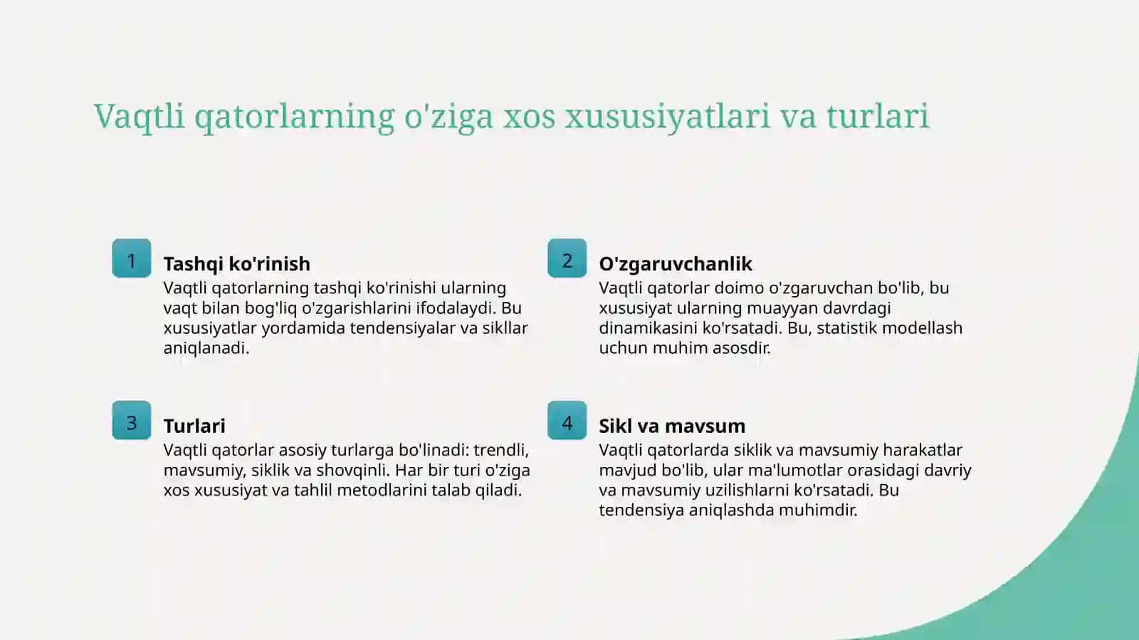 Vaqtli qatorlar tendensiyalarini trend tenglamalari 4