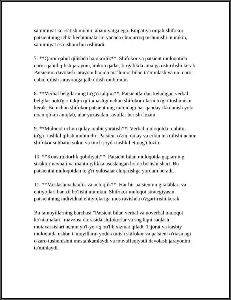 "Patsient bilan verbal va noverbal muloqot ko'nikmalari" 4