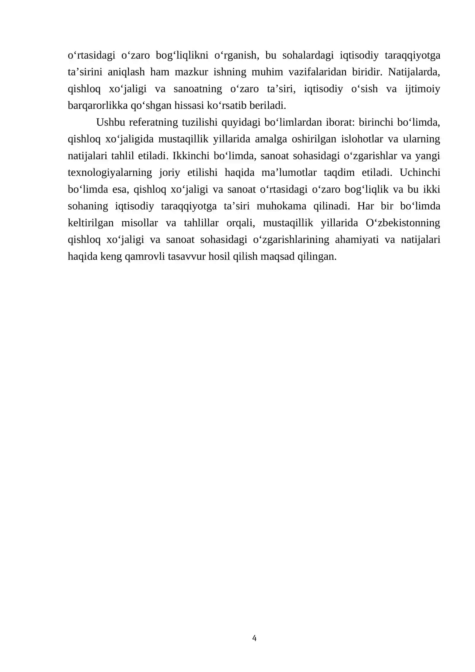 Mustaqillik yillarida qishloq xoʻjaligi va sanoat sohasidagi oʻzgarishlarni 4