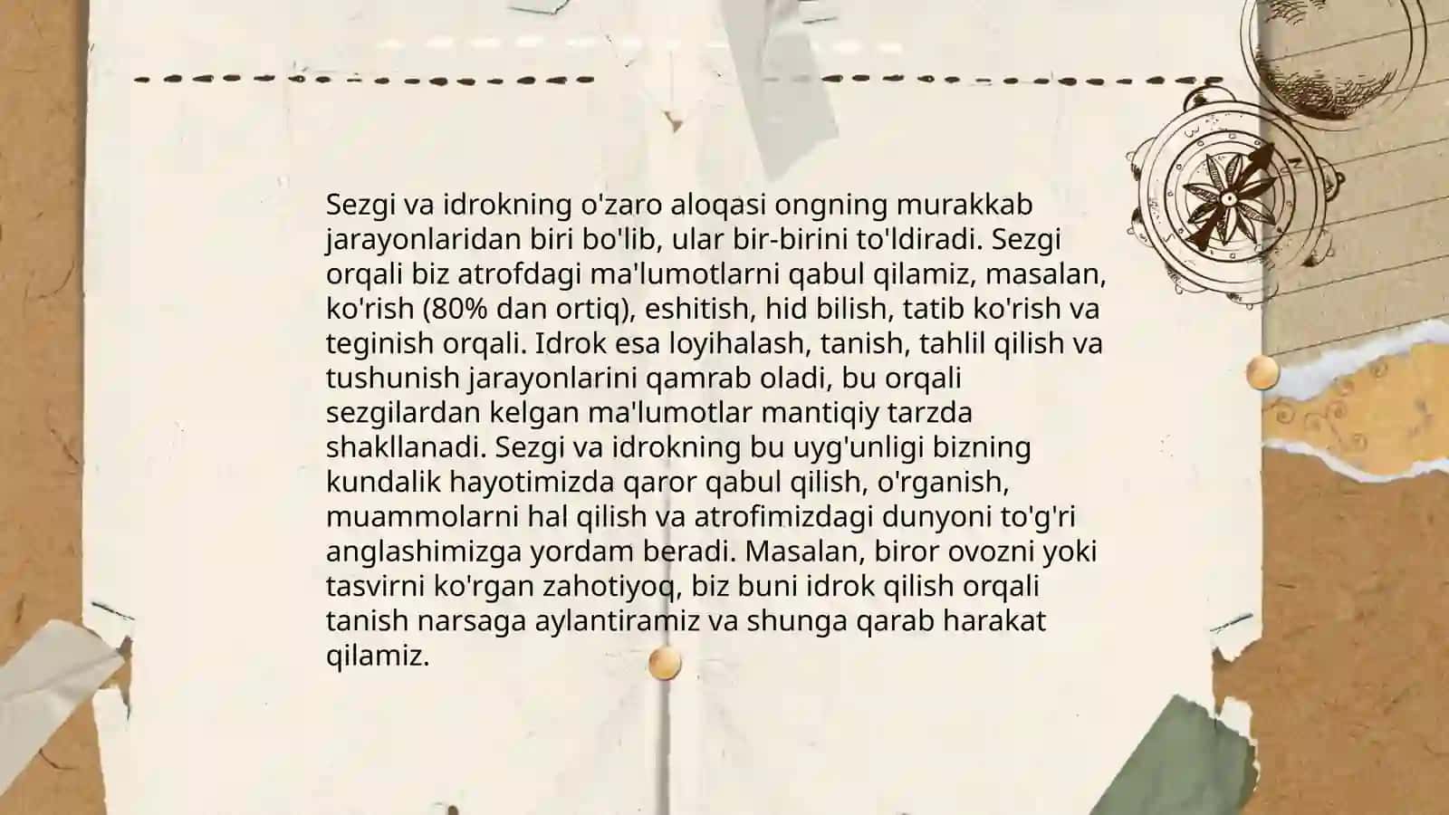 Sezgining boshqa jarayonlarga bog'liqligi va tashqi muhit bilan aloqasi 4