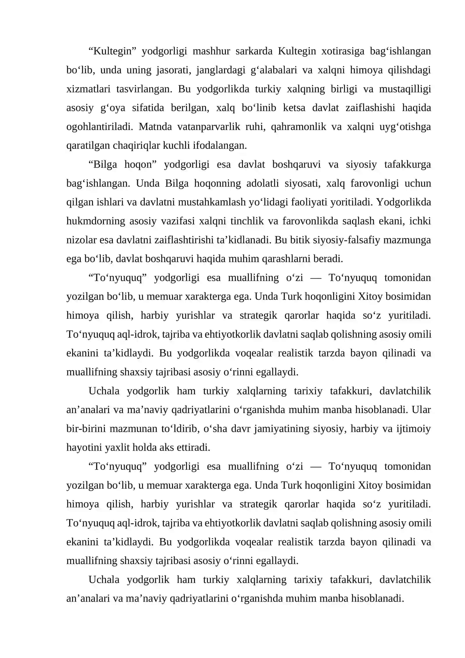 KULTEGIN BILGA HOQON TO'NYUQUQ YODGORLIKLARI TAHLILI 4