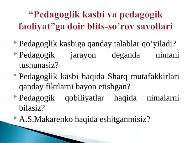 Pеdаgоgik mahorat haqida tushuncha, uning o’qituvchi faoliyatidagi o’rni va ahamiyati. 4