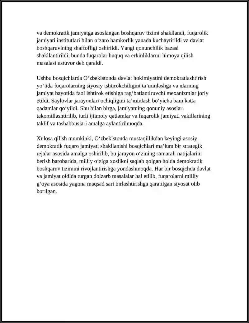 OʻZBEKISTON DEMOKRATIK FUQAROLIK JAMIYATI ASOSLARINING SHAKLLANTIRILISHI, AMALGA OSHIRILGAN SIYOSIY ISLOHOTLAR 4