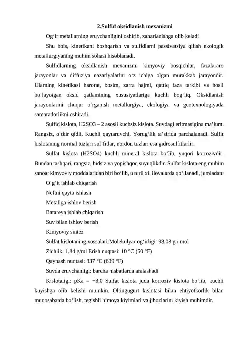 SULFID OKSIDLANISHNING MEXANIZMI VA KINETIKASI 4