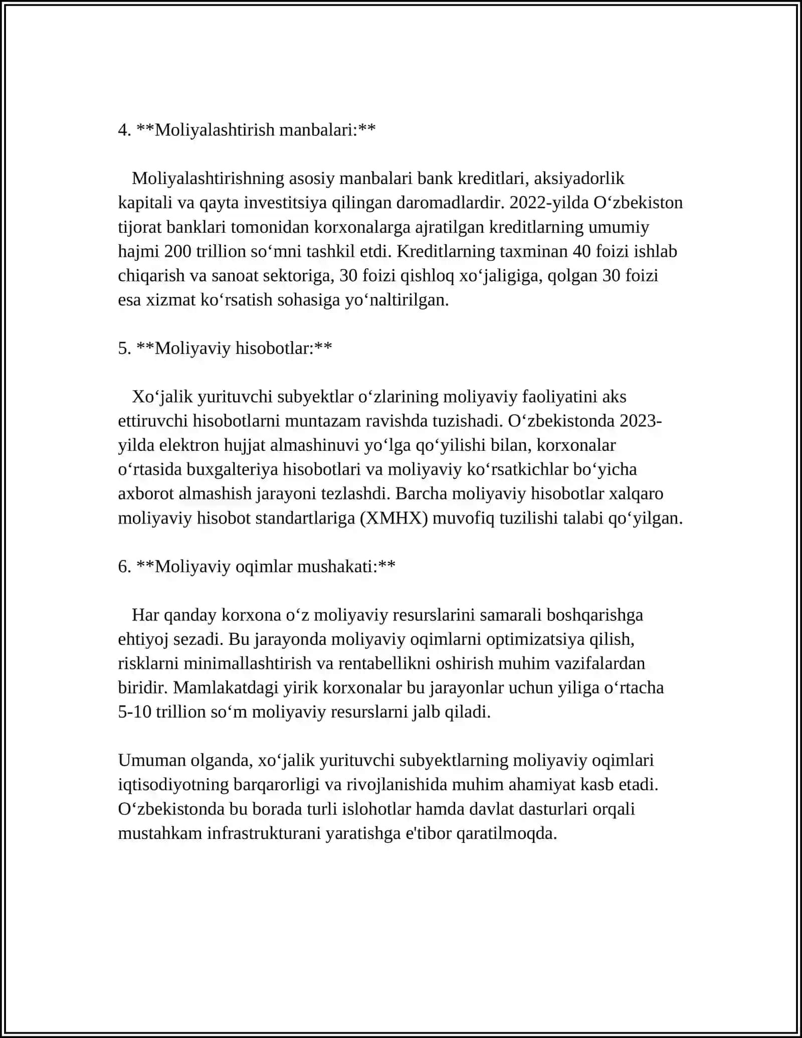 Xo‘jalik yurituvchi subyektlarning moliyaviy oqimlari 4