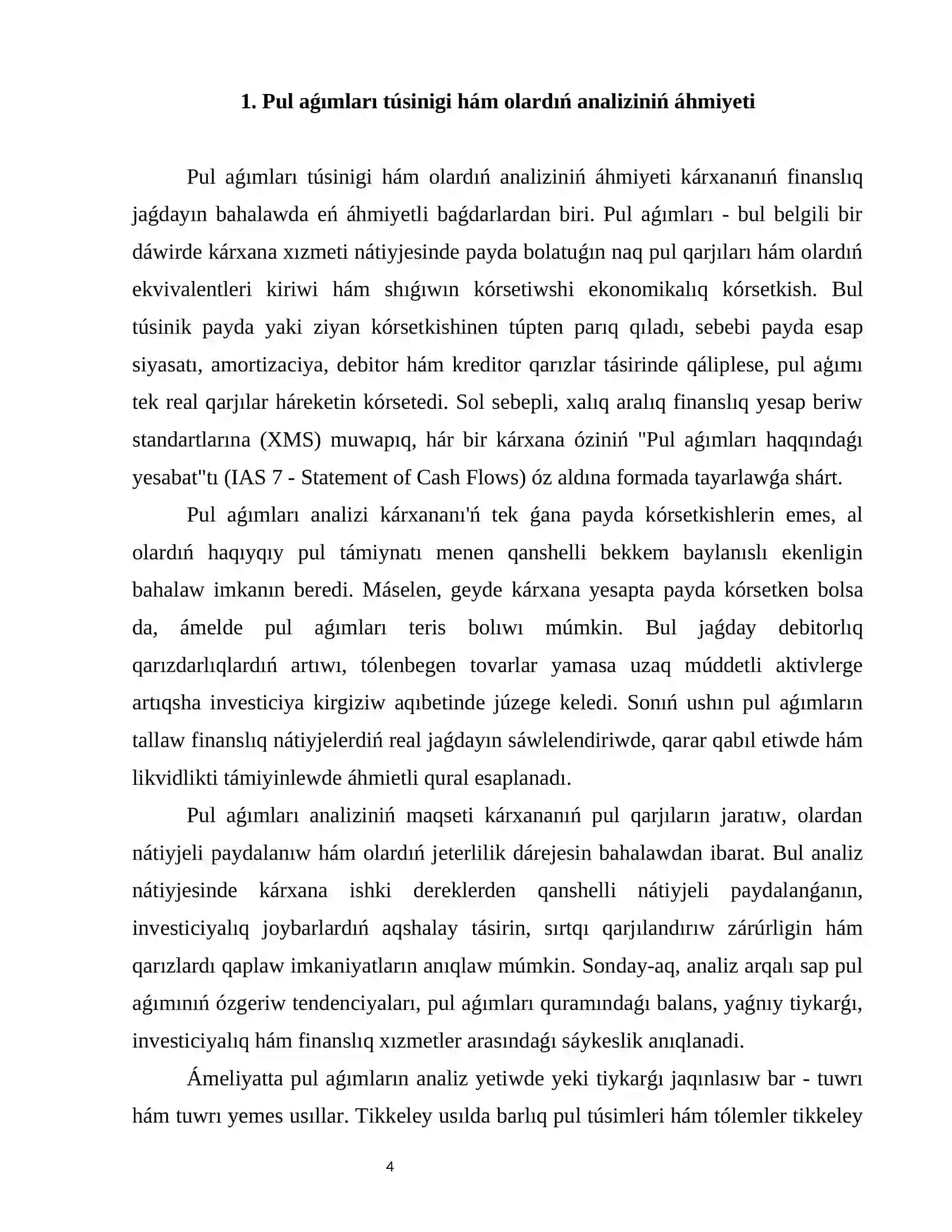 Tiykarǵı xızmet, ekonomikalıq hám investiciyalıq xızmetten pul aǵımları analizi 4