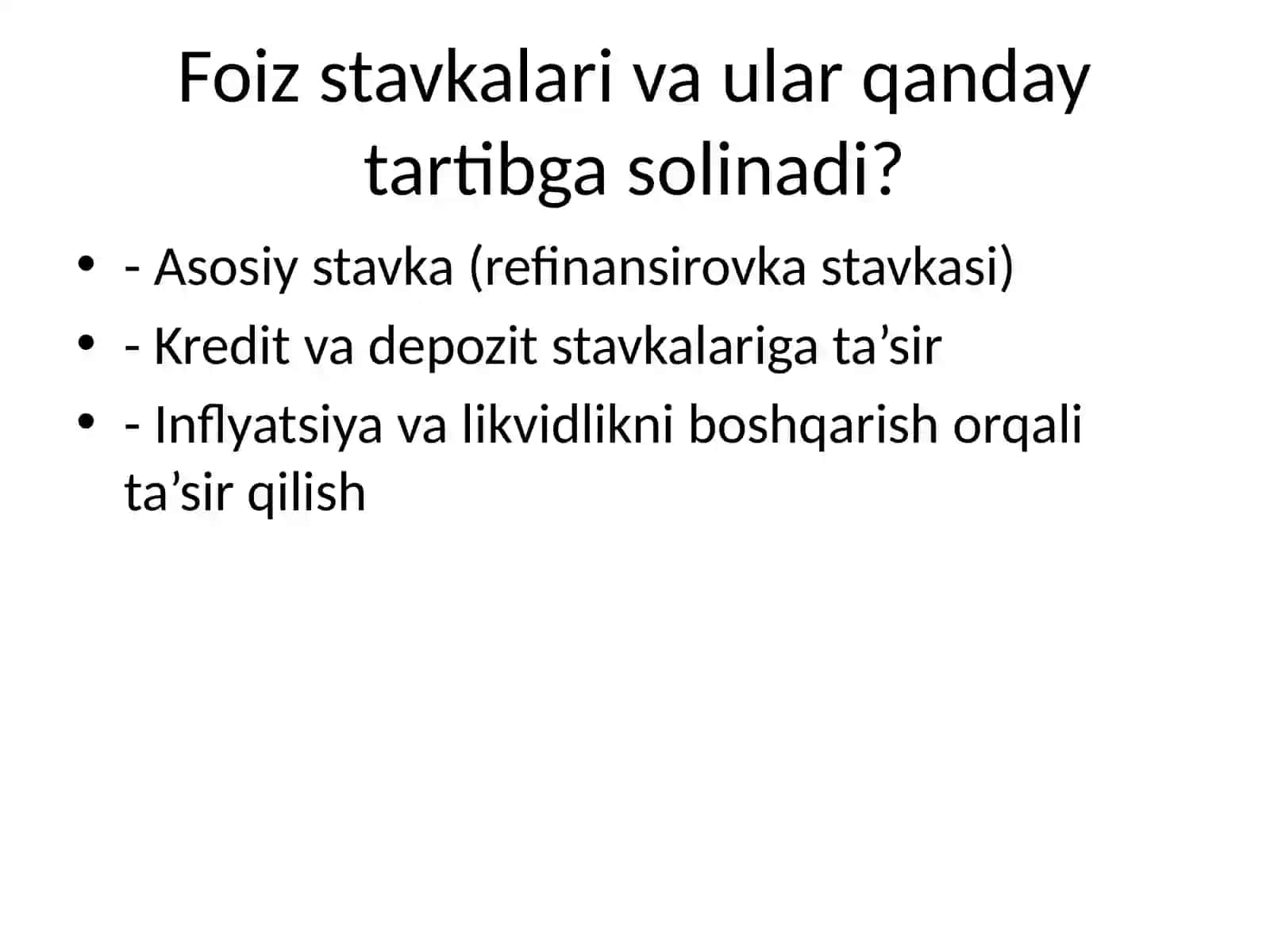 Foiz stavkalari tartibga solishda Markaziy bank funksiyalari 4