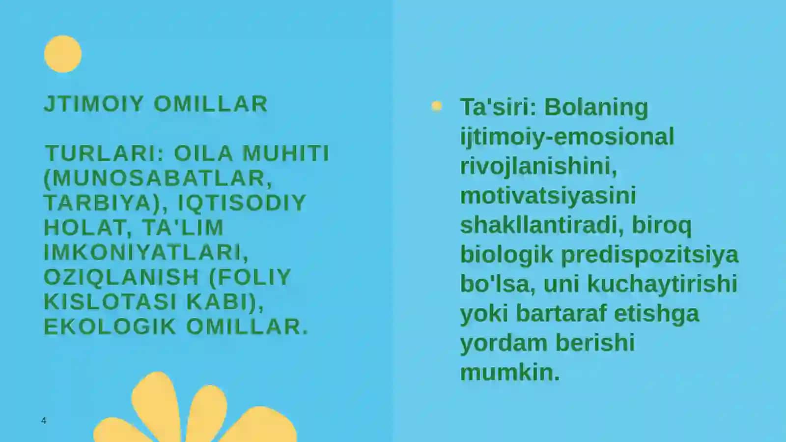 Rivojlanishda buzilishlar kelib chiqish omillari 4