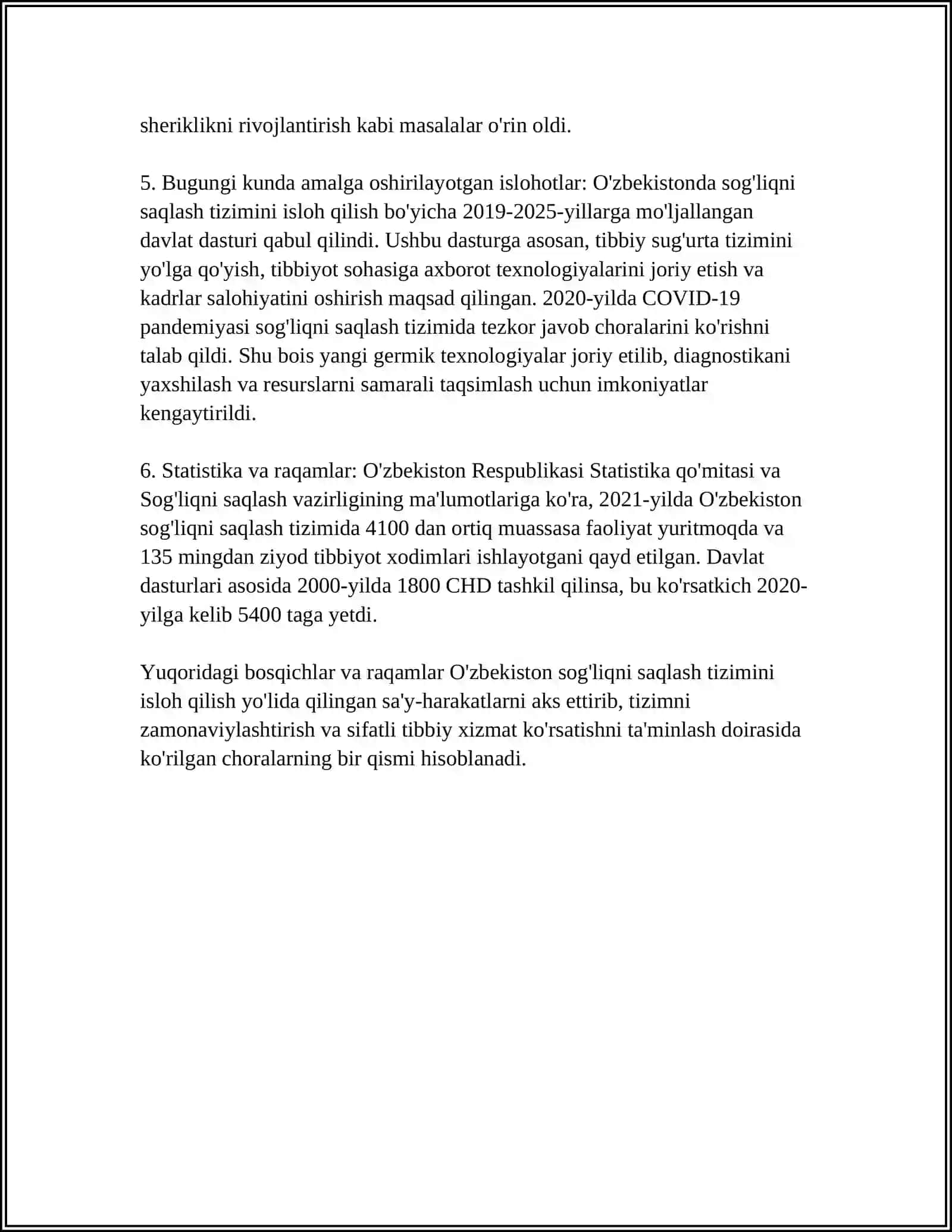 MUSTAQILLIK YILLARIDA SOG'LIQNI SAQLASH ISLOHOTLAR 4