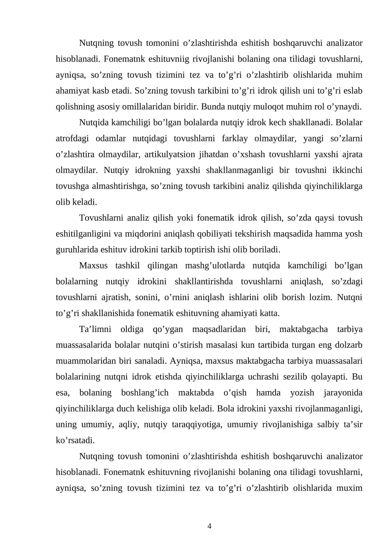 "NUTQIDA KAMCHILIGI BO’LGAN BOLALAR NUTQIY IDROKNI RIVOJLANTIRISH USULLARI" 4