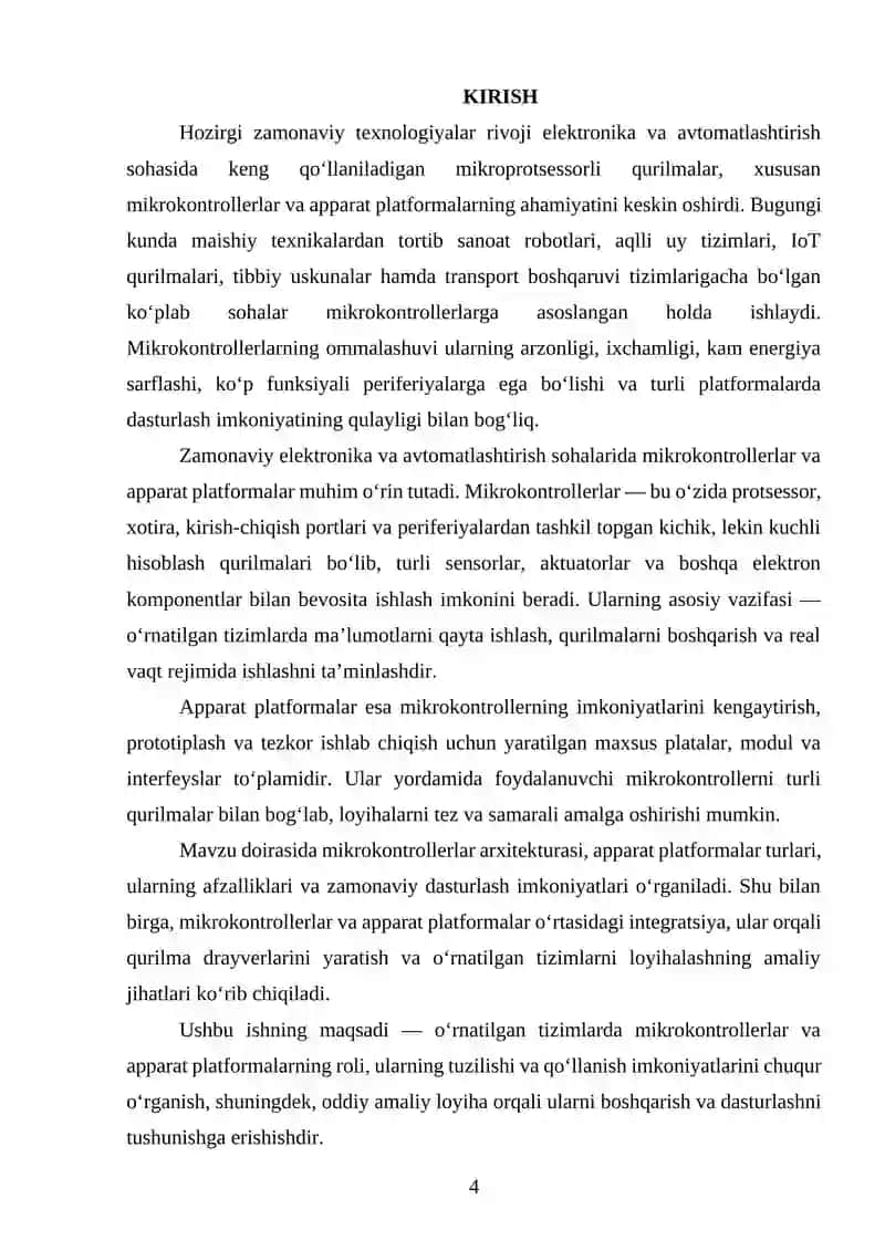MIKROKONTRALLERLAR VA APPARAT PLATFORMALLAR. 4