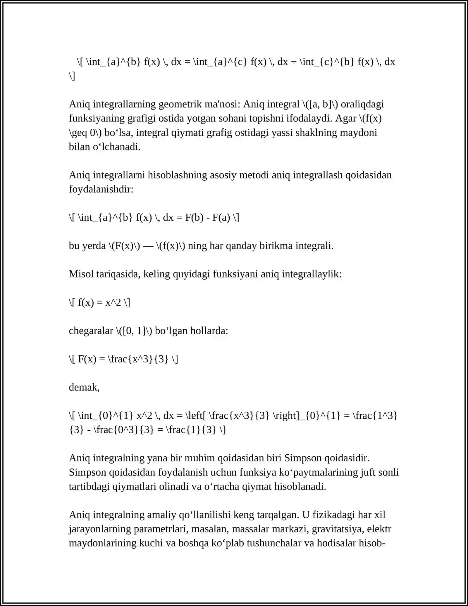 ANIQ INTEGRALNING GEOMETRIYA VA FIZIKA MASALALARGA TADBIQLAR 4