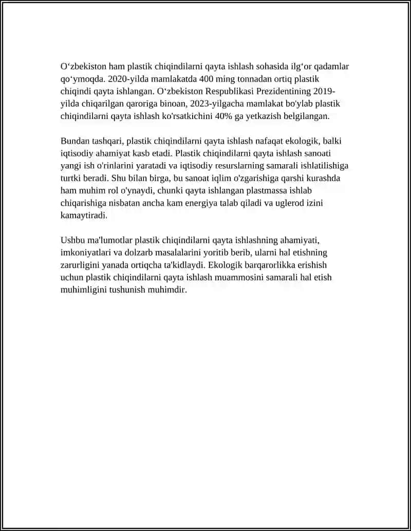 Plastik chiqindilarni qayta ishlash 4