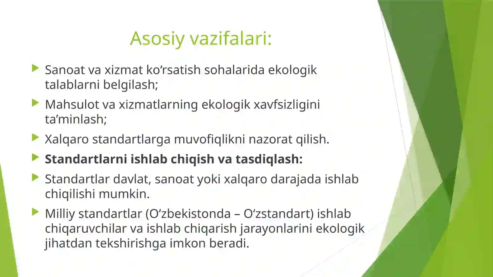 DAVLAT EKALOGIK STANDARTLASHTIRISH SERFIKATLASH TIRISH VAMEYORLASHTIRISH 4