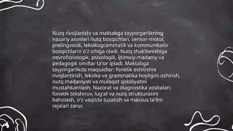 Nutq kamchiligiga ega boʻlgan maktabgacha yoshdagi bolalarni maktab taʼlimiga tayyorlashning nazariy asoslari 4